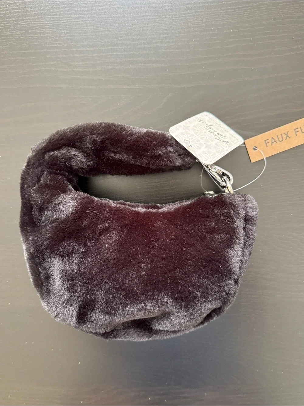 Anthropologie Melie Bianco Brigette Satchel Faux Fur Mini Black Bag Purse‎ - NEW